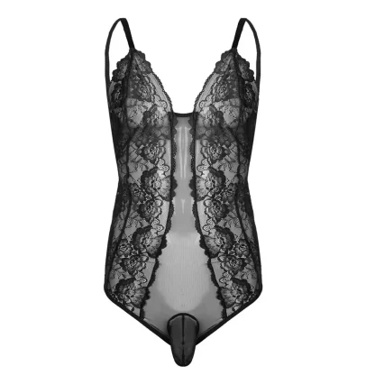 See-through Lace V-neck Bodysuit - Image 6