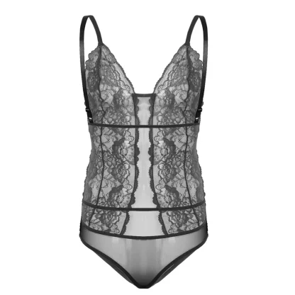 See-through Lace V-neck Bodysuit - Image 4