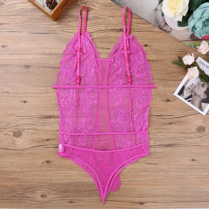 See-through Lace V-neck Bodysuit - Image 10