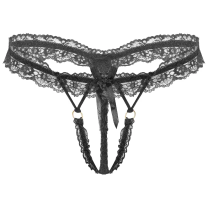 Open Crotch Lace Black G-string